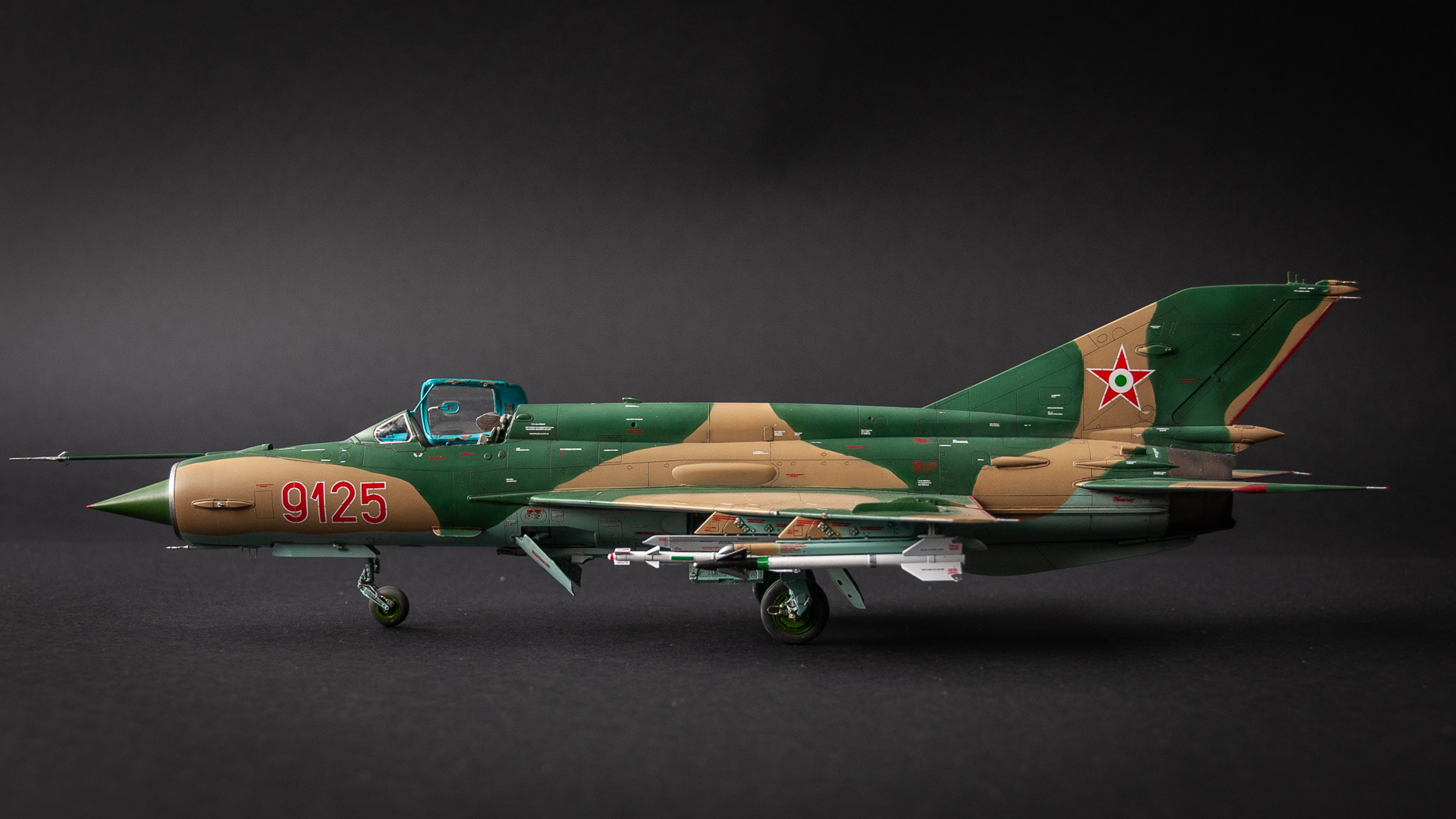 Eduard #11135 1/48 méretarányú MiG-21bis 75AP típusú második generációs vadászgép bal oldalnézete